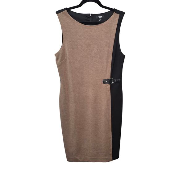 Premise Sheath Dress Women 12 Tan Black Buckle Career Western Neutral Minimalist - Picture 1 of 13